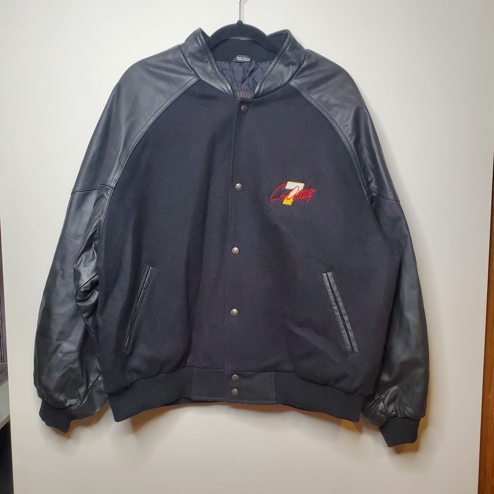 Vintage Karavan Craig Dallansky 7 Leather Wool Varsity Jacket Size L Embroidered